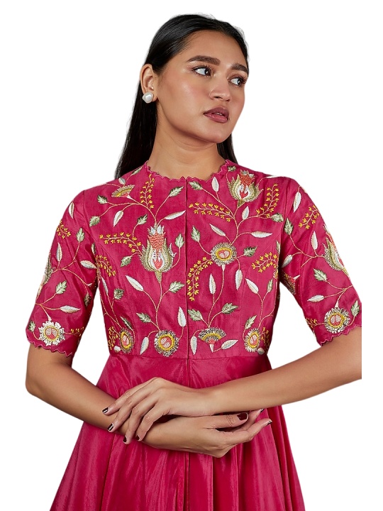 Pink Embroidered Asymmetrical Kurta