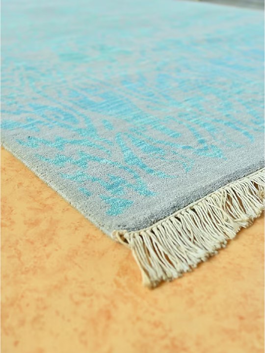 Powder Blue Blended Wool Hand-Knotted Shaded Persian Rug
