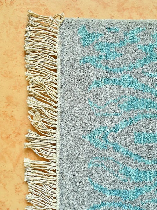 Powder Blue Blended Wool Hand-Knotted Shaded Persian Rug