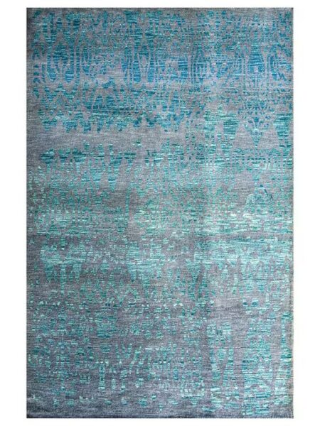 Powder Blue Blended Wool Hand-Knotted Shaded Persian Rug