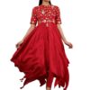 Red Embroidered Asymmetrical Kurta