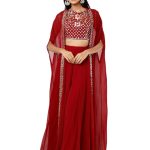 Red Hand Embroidered Cape Set