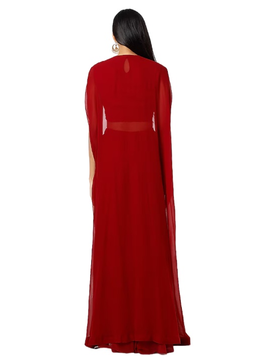 Red Hand Embroidered Cape Set