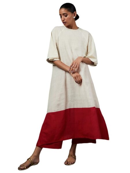 Red & White Khadi Co-Ord Set