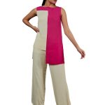 White & Pink Color Blocking Co-Ord Set
