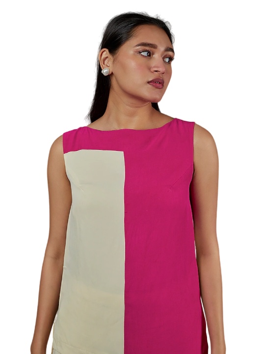 White & Pink Color Blocking Co-Ord Set