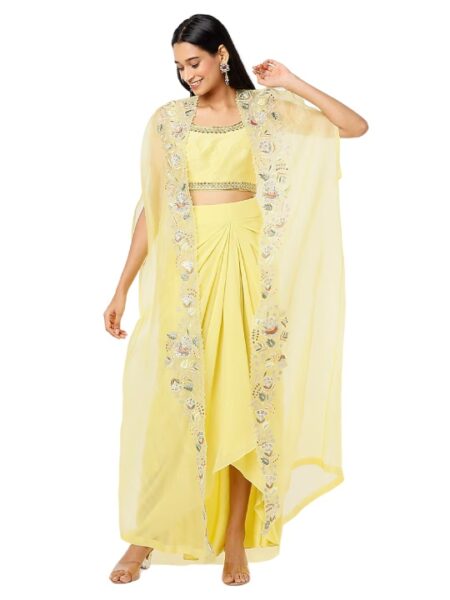 Yellow Embroidered Cape Set