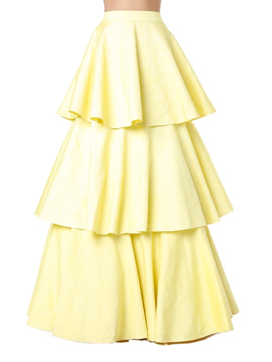 Yellow Embroidered Layered Lehenga Set