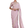 Mauve Embroidered Thread Work Hem Saree With Blouse