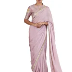 Mauve Embroidered Thread Work Hem Saree With Blouse