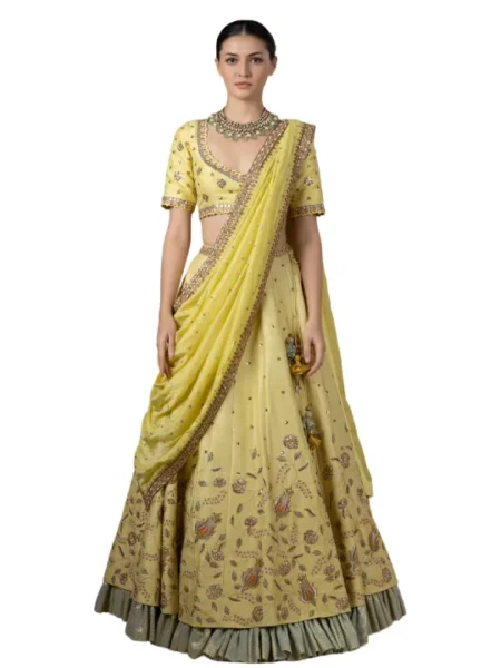 Yellow Embroidered Lehenga Set