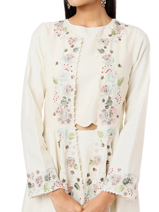 ivory Embroidered Jacket Set