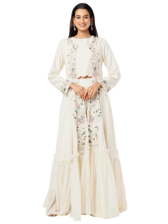 ivory Embroidered Jacket Set