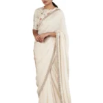 ivory Embroidered Thread Work Hem Saree With Blouse