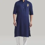 Dark Blue Embroidered Kurta and Pants Set