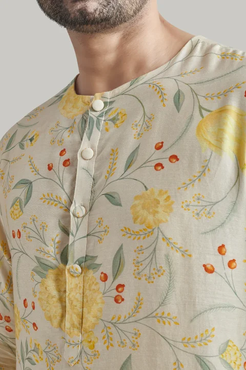 Ivory Printed Kurta and Pants Set