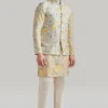 Ivory Printed Nehru Jacket, Printed Kurta and Pants