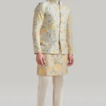 Ivory Printed Nehru Jacket, Printed Kurta and Pants