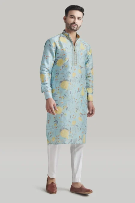 Light Blue Printed Kurta and Pants Set