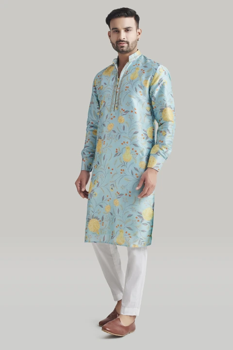 Light Blue Printed Kurta and Pants Set