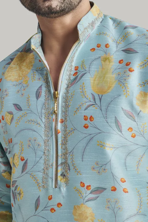 Light Blue Printed Kurta and Pants Set