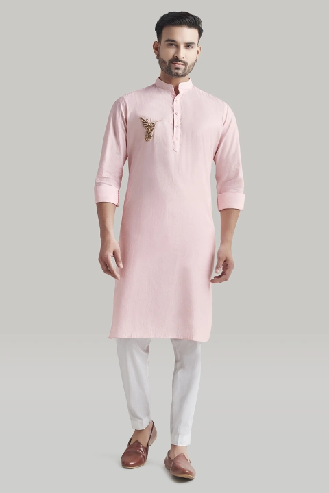 Light Pink Embroidered Kurta and Pants Set