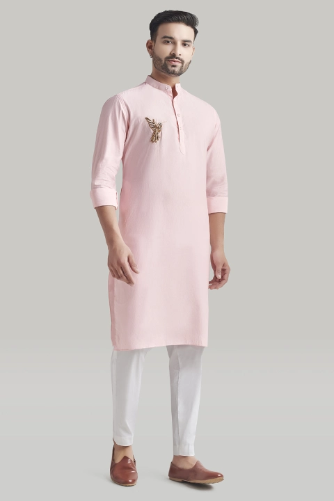 Light Pink Embroidered Kurta and Pants Set