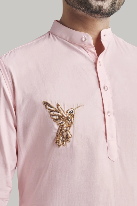 Light Pink Embroidered Kurta and Pants Set