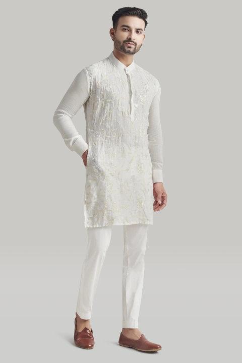 White Embroidered Kurta and Pants Set