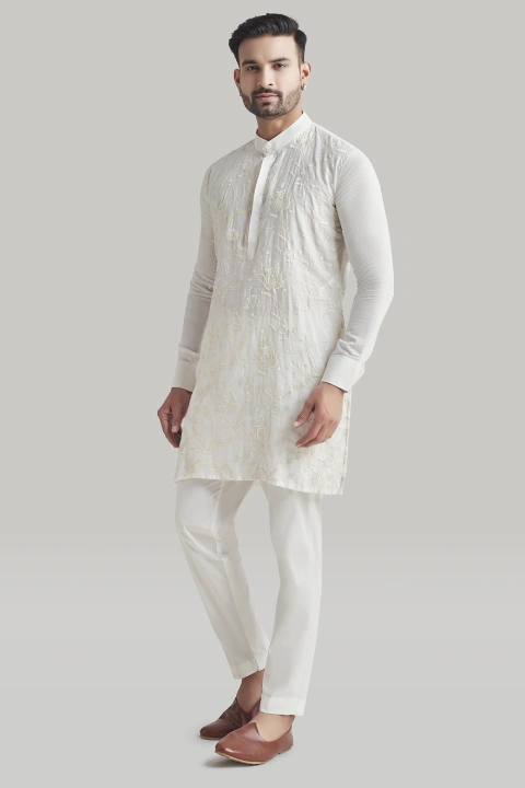 White Embroidered Kurta and Pants Set