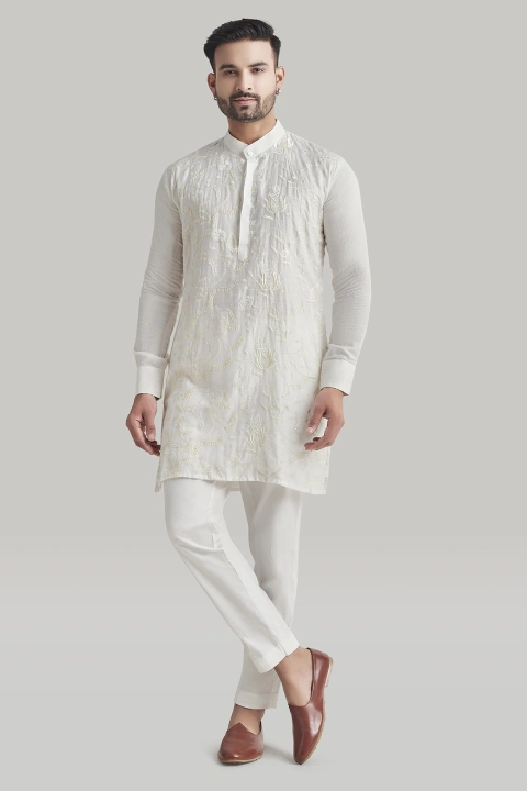 White Embroidered Kurta and Pants Set
