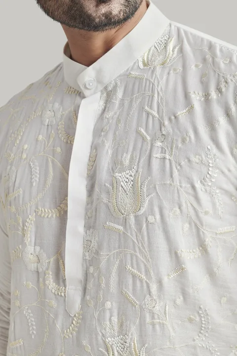 White Embroidered Kurta and Pants Set