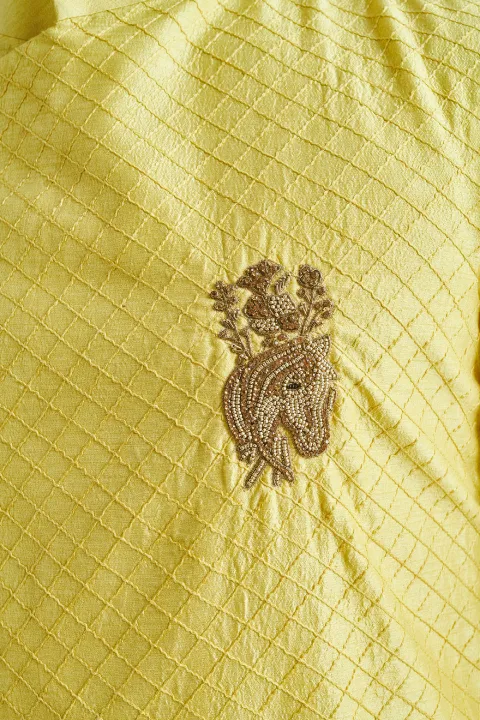 Yellow Nehru Jacket, Kurta and Pants Set