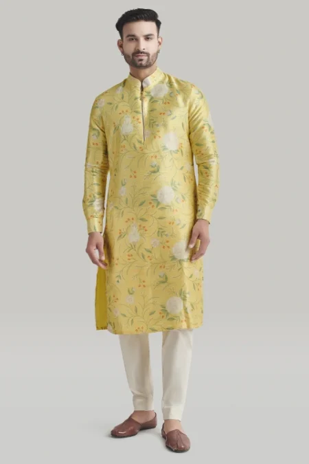 Yellow Printed Kurta and Pants Set