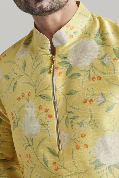 Yellow Printed Kurta and Pants Set