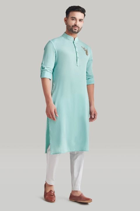 light blue embroidered kurta and pant set