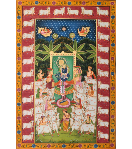 Shreenathji With Cows & Gopis Traditional Painting