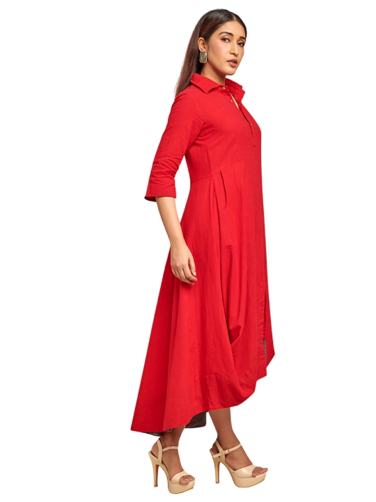 red drape dress with contrast detail