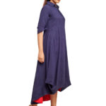 Dark blue drape dress with contrast detail