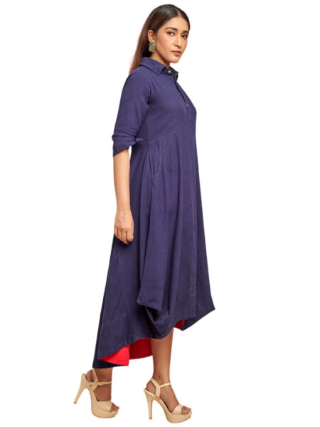 Dark blue drape dress with contrast detail