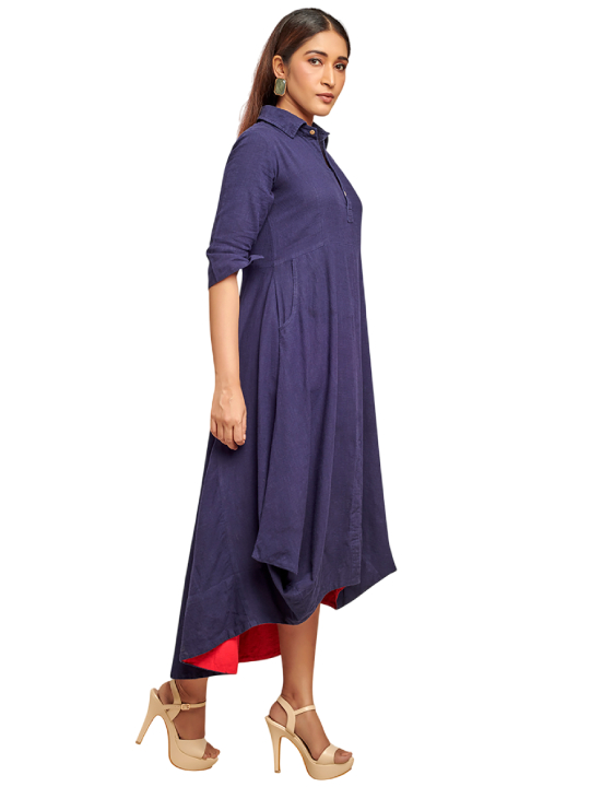Dark blue drape dress with contrast detail