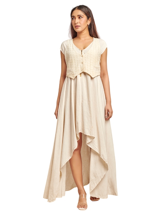 Ivory assymetic dress with jacket