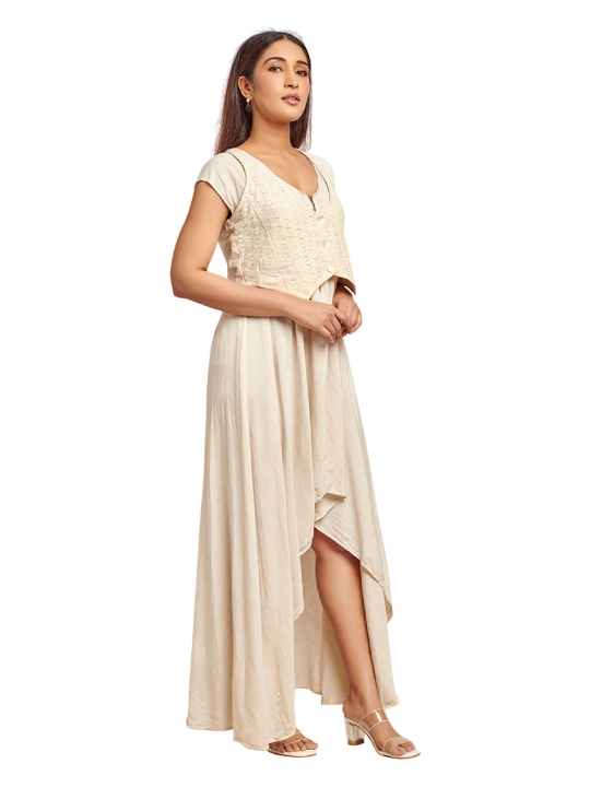 Ivory assymetic dress with jacket
