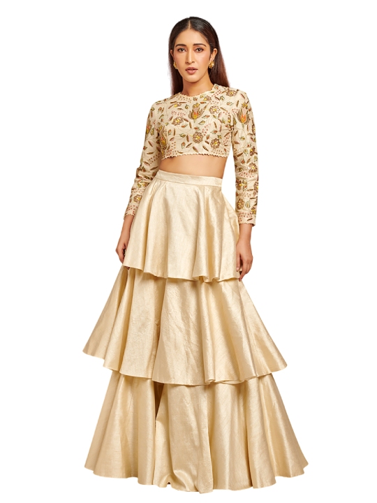 Ivory Silk Layered Lehenga Set