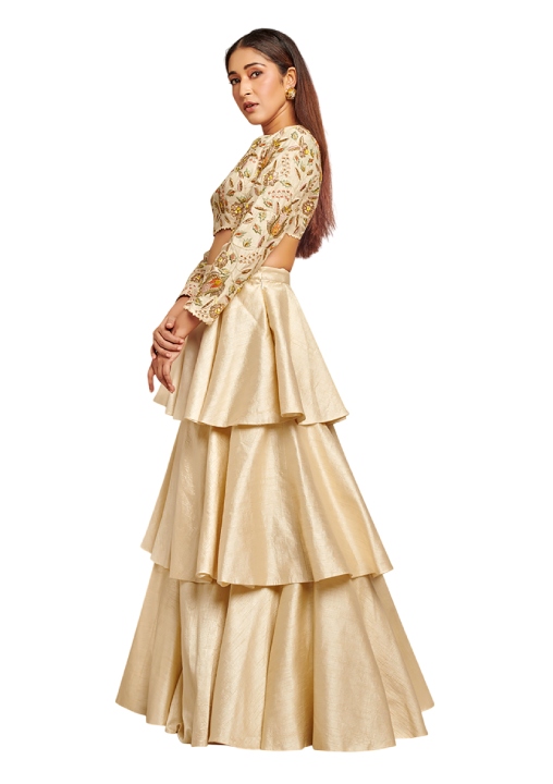 Ivory Silk Layered Lehenga Set
