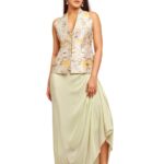 ivory printed top with drape skirt