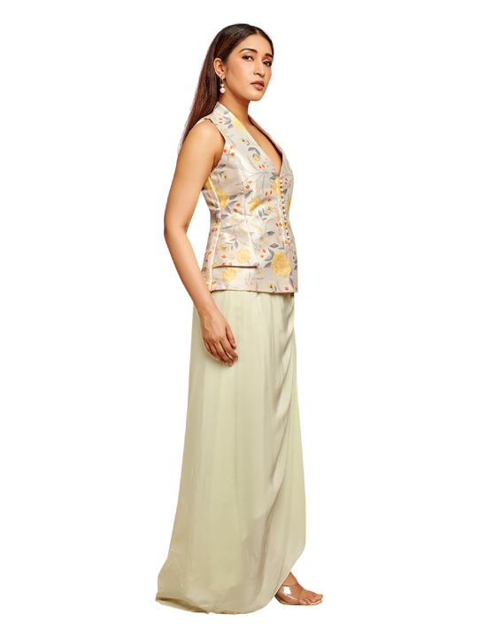 ivory printed top with drape skirt