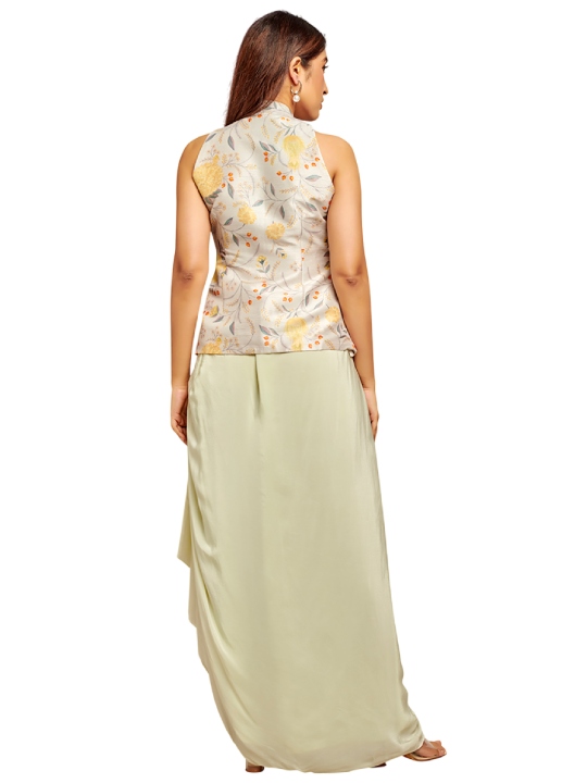 ivory printed top with drape skirt
