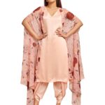 Peach Suit Set with Printed Cape Set