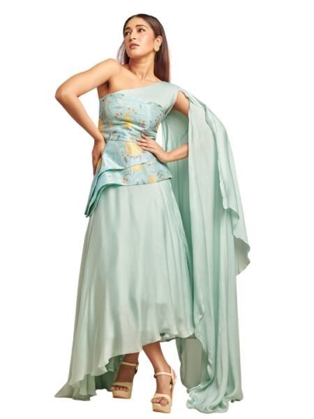 Light blue assymetric lehenga set
